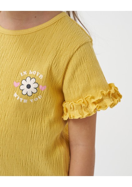 Kız Çocuk Fırfır Detaylı T-Shirt Şortlu Örme Müslin Yazlık Ikili Takım