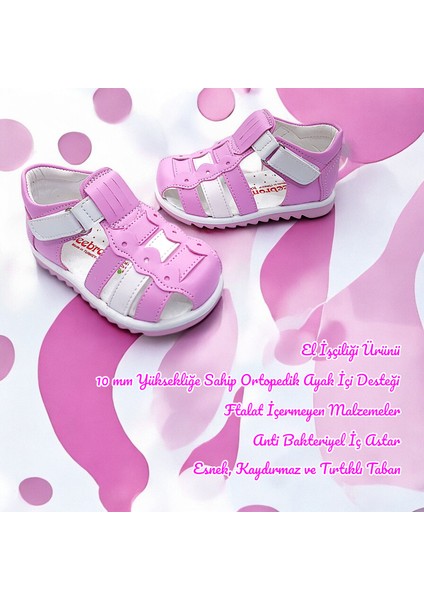 Ortopedik Kız Bebek ve Çocuk Sandaleti KBGCM2406 Pembe Beyaz 24