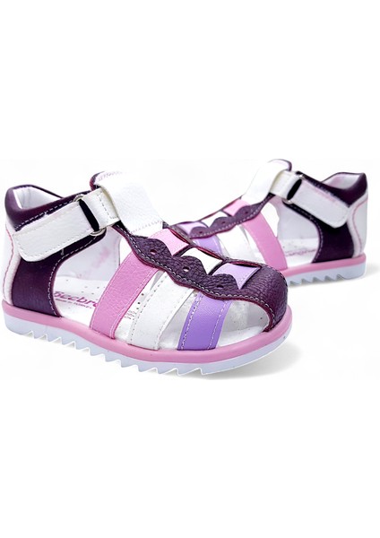 Ortopedik Kız Bebek ve Çocuk Sandaleti KBGCM2406 Bordo Pembe Beyaz 24