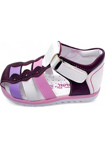 Ortopedik Kız Bebek ve Çocuk Sandaleti KBGCM2406 Bordo Pembe Beyaz 24