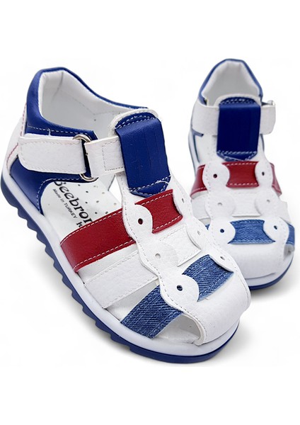 Ortopedik Erkek Bebek ve Çocuk Sandaleti EBGCM2406 Beyaz Lacivert Kırmızı 23