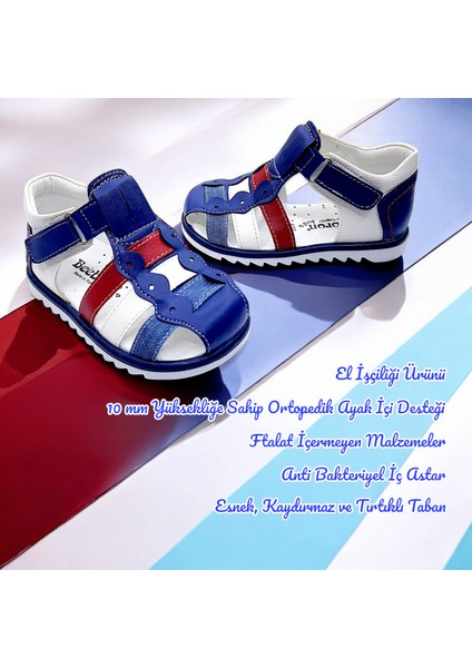 Ortopedik Erkek Bebek ve Çocuk Sandaleti EBGCM2406 Lacivert Beyaz Kırmızı 25