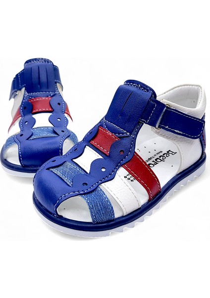 Ortopedik Erkek Bebek ve Çocuk Sandaleti EBGCM2406 Lacivert Beyaz Kırmızı 25