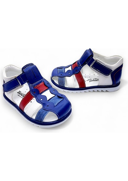 Ortopedik Erkek Bebek ve Çocuk Sandaleti EBGCM2406 Lacivert Beyaz Kırmızı 25