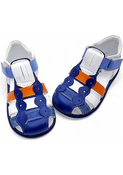 Ortopedik Erkek Bebek ve Çocuk Sandaleti EBGCM2406 Lacivert Mavi Turuncu 24