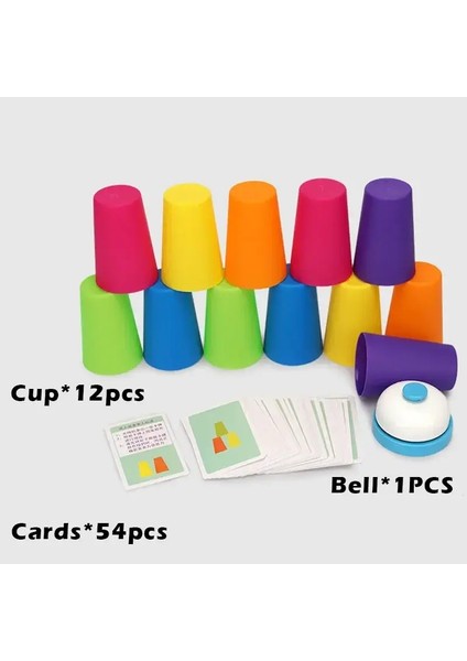 Kids Montessori Toys Stack Cup Battle Masa Oyunu Kartı Eğitim Entelektüel Aydınlatma Renk Biliş Mantık Eğitim Renk: Çift Bell Seti (Yurt Dışından)