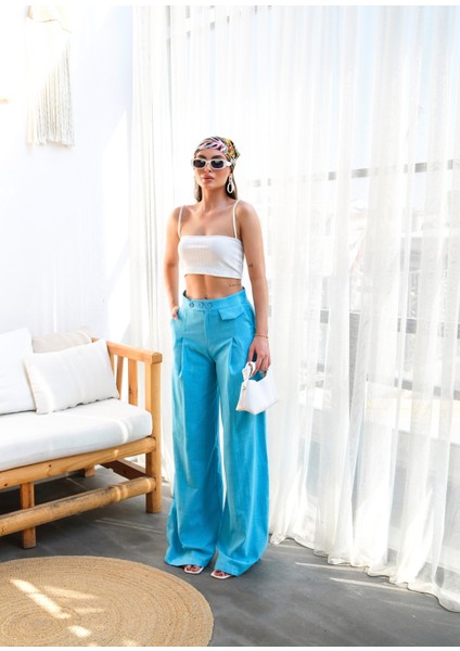 Kadın Düğme Detaylı Dökümlü Palazzo Pantolon fırsatları