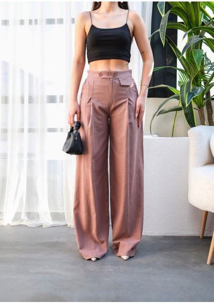 Kadın Düğme Detaylı Dökümlü Palazzo Pantolon fiyatları