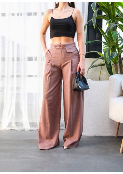 Kadın Düğme Detaylı Dökümlü Palazzo Pantolon fırsatları