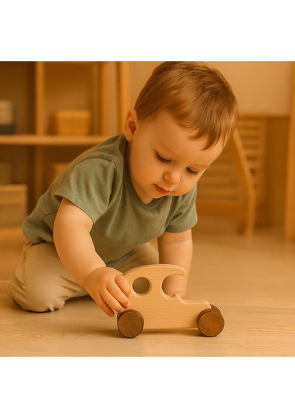 Ahşap El Yapımı Doğal Montessori Araba Tekerlekli Oyuncak - 5056 modelleri