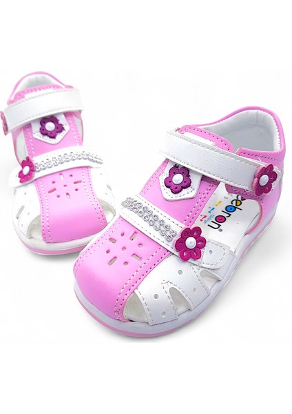 Ortopedik Kız Bebek ve Çocuk Sandaleti KBTKL2407 Pembe Beyaz 24