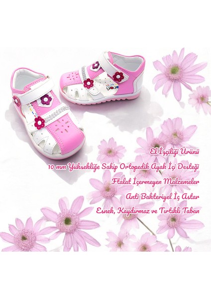 Ortopedik Kız Bebek ve Çocuk Sandaleti KBTKL2407 Pembe Beyaz 24