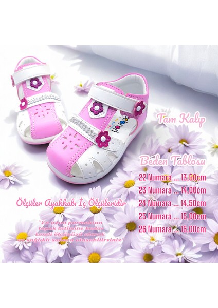 Ortopedik Kız Bebek ve Çocuk Sandaleti KBTKL2407 Pembe Beyaz 24