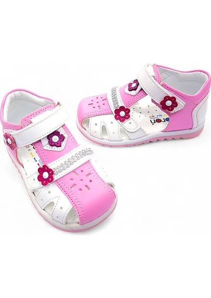 Ortopedik Kız Bebek ve Çocuk Sandaleti KBTKL2407 Pembe Beyaz 24
