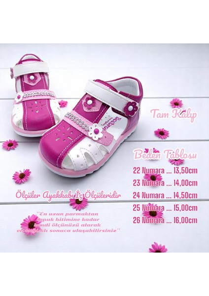 Ortopedik Kız Bebek ve Çocuk Sandaleti KBTKL2407 Fuşya Beyaz 24