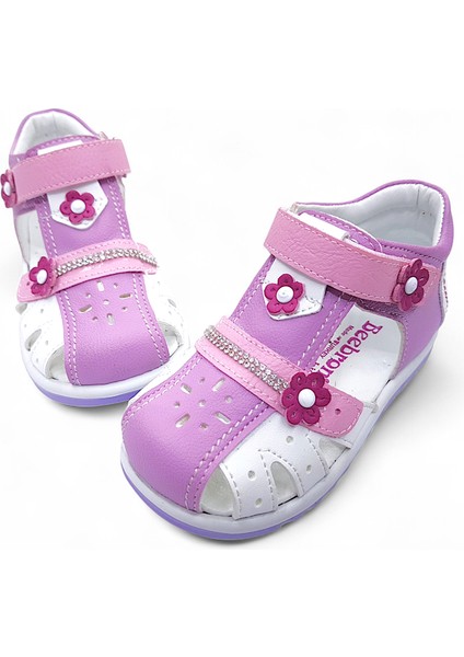 Ortopedik Kız Bebek ve Çocuk Sandaleti KBTKL2407 Lila Beyaz Pembe 22