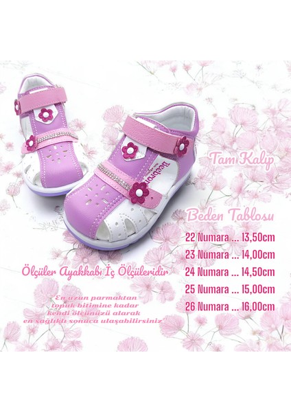 Ortopedik Kız Bebek ve Çocuk Sandaleti KBTKL2407 Lila Beyaz Pembe 22