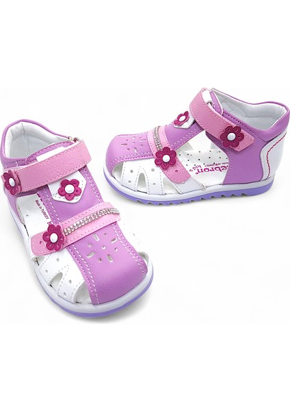 Ortopedik Kız Bebek ve Çocuk Sandaleti KBTKL2407 Lila Beyaz Pembe 22