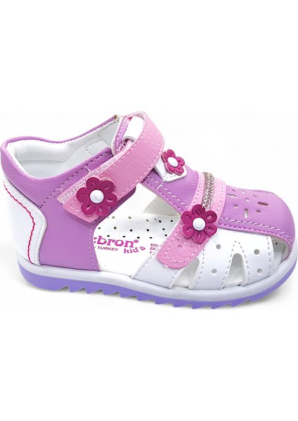 Ortopedik Kız Bebek ve Çocuk Sandaleti KBTKL2407 Lila Beyaz Pembe 22