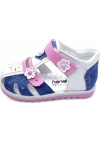 Ortopedik Kız Bebek ve Çocuk Sandaleti KBTKL2407 Kot Mavi Beyaz 24