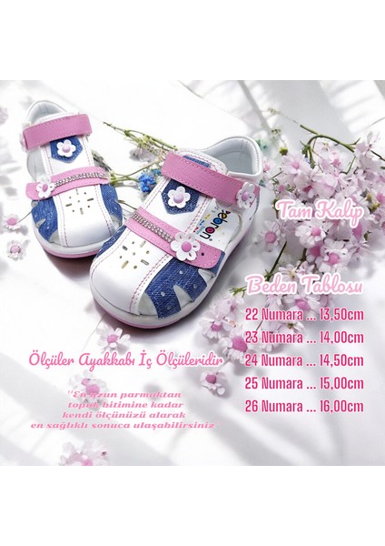 Ortopedik Kız Bebek ve Çocuk Sandaleti KBTKL2407 Kot Mavi Beyaz 24
