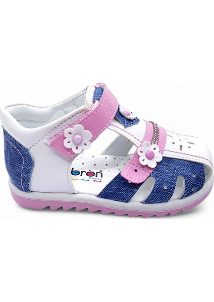Ortopedik Kız Bebek ve Çocuk Sandaleti KBTKL2407 Kot Mavi Beyaz 24