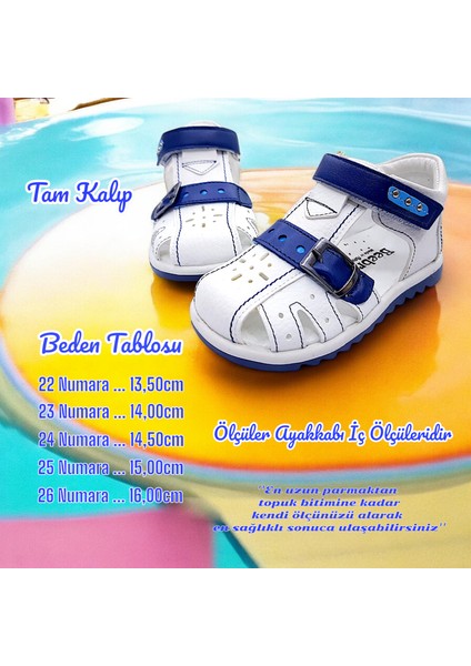 Ortopedik Erkek Bebek ve Çocuk Sandaleti EBTKL2407 Beyaz Lacivert 25