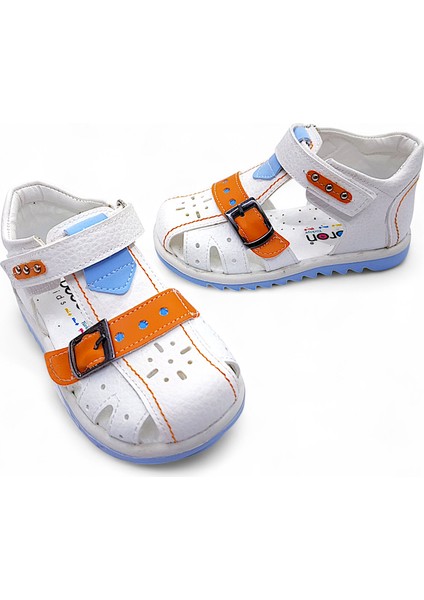 Ortopedik Erkek Bebek ve Çocuk Sandaleti EBTKL2407 Beyaz Mavi Turuncu 25