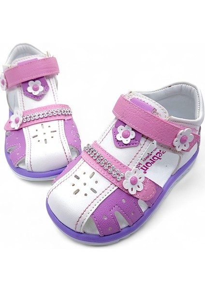 Ortopedik Kız Bebek ve Çocuk Sandaleti KBTKL2407 Beyaz Lila Pembe 24