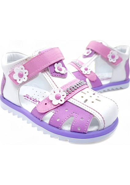 Ortopedik Kız Bebek ve Çocuk Sandaleti KBTKL2407 Beyaz Lila Pembe 24