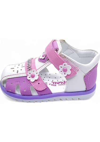 Ortopedik Kız Bebek ve Çocuk Sandaleti KBTKL2407 Beyaz Lila Pembe 24