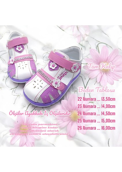 Ortopedik Kız Bebek ve Çocuk Sandaleti KBTKL2407 Beyaz Lila Pembe 24