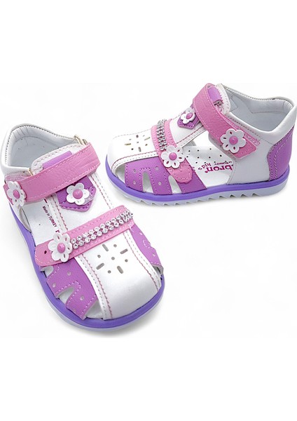 Ortopedik Kız Bebek ve Çocuk Sandaleti KBTKL2407 Beyaz Lila Pembe 24