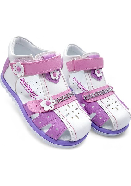 Ortopedik Kız Bebek ve Çocuk Sandaleti KBTKL2407 Beyaz Lila Pembe 24