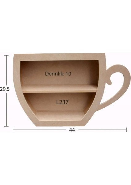 L236 Fincan Raf (Sol), Boyasız Ham Ahşap Mdf Duvar Rafı