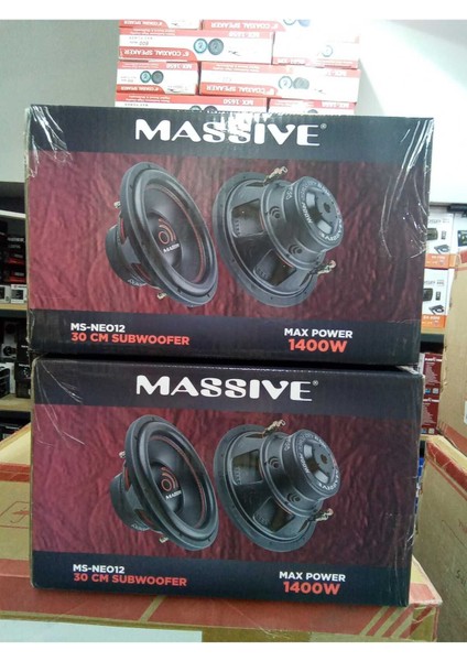 Massive MS-NEO12 30 cm Subwoofer Bas 1400W Çift Bobin + 4kanal 3000W Amfi Kablotk. Kabin
