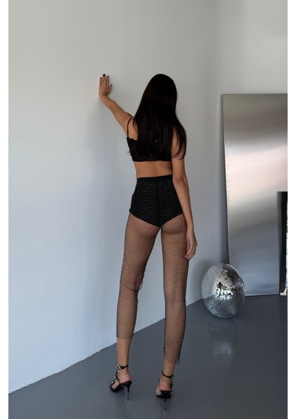 Kristal Taşlı Uzun Transparan Pantolon