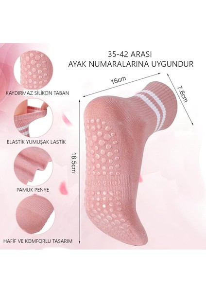 3 Çift Kaydırmaz Tabanlı Yoga Ve Pilates Spor Çorabı Anti-Slip