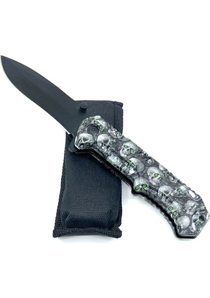 Kuru Kafa Desenli Kabze Flipper Mekanizma Edc Çakı - Siyah