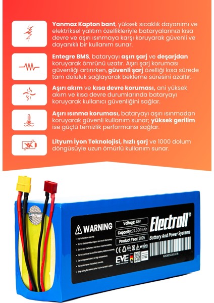 Onvo Ov-013 X Plus (Yüksek Kapasite) Batarya 48v 24.5ah Pil Elektrikli Scooter Bataryası
