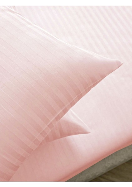 Line Pembe Pamuk Saten Çift Kişilik Nevresim Takımı Lastiksiz Çarşaflı 4 Parça Set