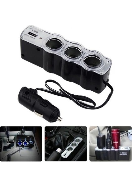 Maserati Bora Uyumlu 3 Port + 1 USB Oto Araç Çakmaklık Çoğaltıcı Çoklayıcı