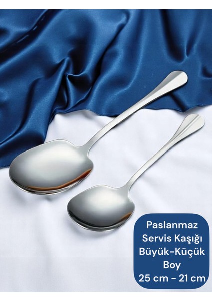 Çelik 25 Cm- 21 cm 2 Adet Büyük Küçük Boy Servis Kaşığı / Sunum Kaşığı