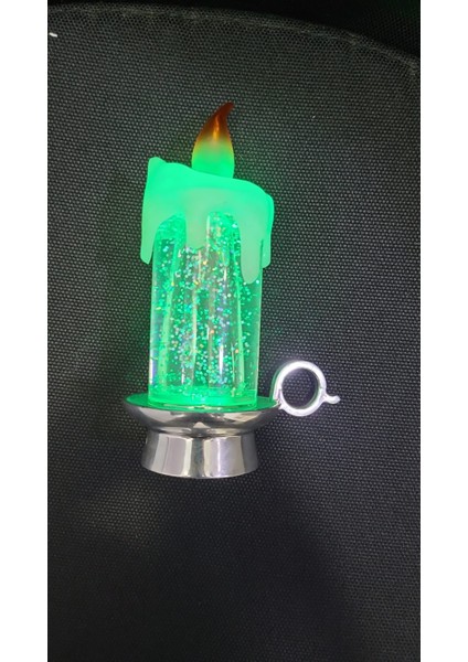 Yeşil LED Işıklı Pilli Mum Altı Gümüş Renk Noel Süsleme Gece Lamba Aydınlatma 13,5x8,5cm 1 Adet