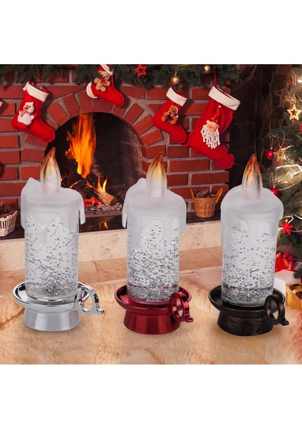 Yeşil LED Işıklı Pilli Mum Altı Gümüş Renk Noel Süsleme Gece Lamba Aydınlatma 13,5x8,5cm 1 Adet