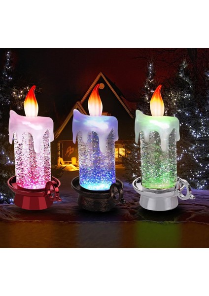 Yeşil LED Işıklı Pilli Mum Altı Gümüş Renk Noel Süsleme Gece Lamba Aydınlatma 13,5x8,5cm 1 Adet