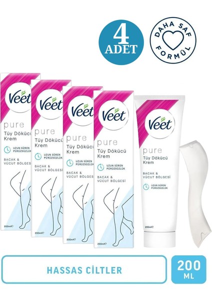 Pure Tüy Dökücü Krem Hassas Cilt 200 ml 4 Adet