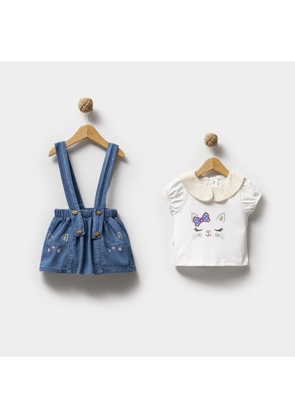 Kız Çocuk Kısa Kol Askılı Etek 2li Takım