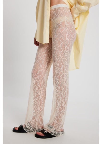 Kadın Ekru Dantel Pantolon 29173 modelleri
