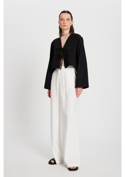 Kadın Ekru Kendinden Desenli Palazzo Pantolon 29099 modelleri